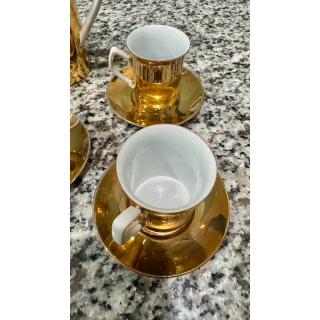 Mid-Century Modern Vintage Gold-Gilded Porcelain Espresso Set - 11 pcs For Sale - Image 3 of 12