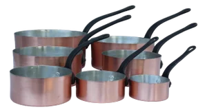 Vintage Copper Pans with Metal Handles, Set of 7