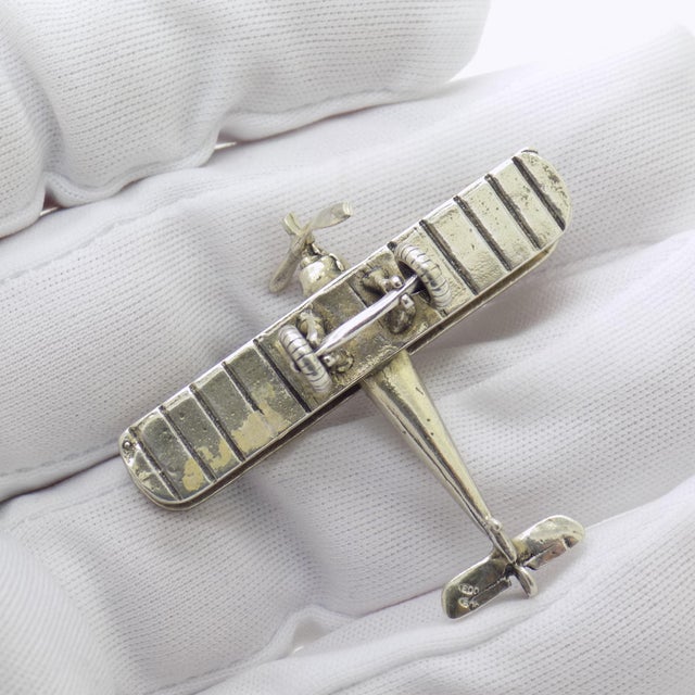 Metal Vintage Italian Handmade Genuine Silver Airplane Figurine, 1980s For Sale - Image 7 of 12