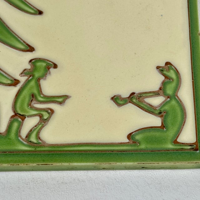 Early 20th Century Early 20th Century Arts & Crafts Ceramic Tile by the Wheeling Tile Company, Detailing Tree & Two Figures For Sale - Image 5 of 9