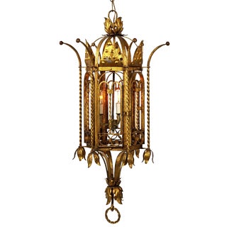 Gold Painted Iron Pendant Lantern For Sale