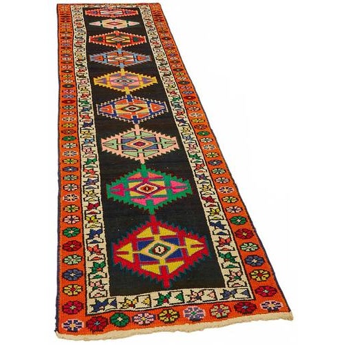 Textile Multicolor Bohemian Runner Rug For Sale - Image 7 of 7