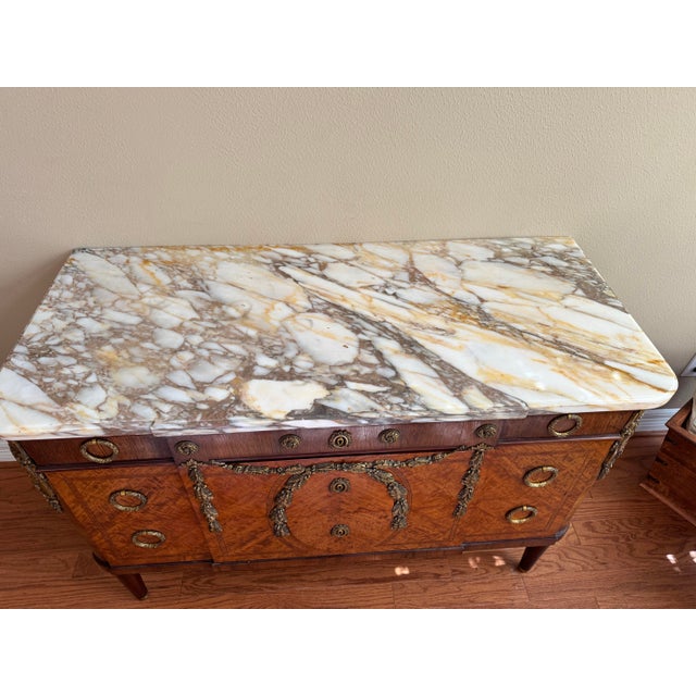 1930s French Louis XVI Style Marble Top Walnut Chest For Sale In Houston - Image 6 of 6