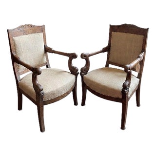 Pair of 19th Century French Empire Dolphin Armchairs For Sale