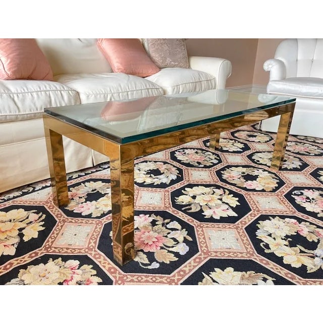 1970s Mid Century Karl Springer Style Brass and Glass Rectangular Coffee Table For Sale - Image 4 of 13