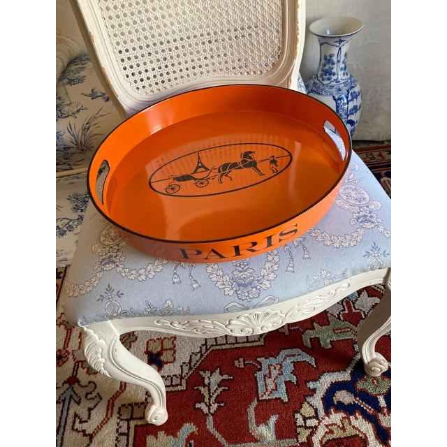 Orange Lacquered Hermes Inspired Bar Tray For Sale - Image 15 of 18