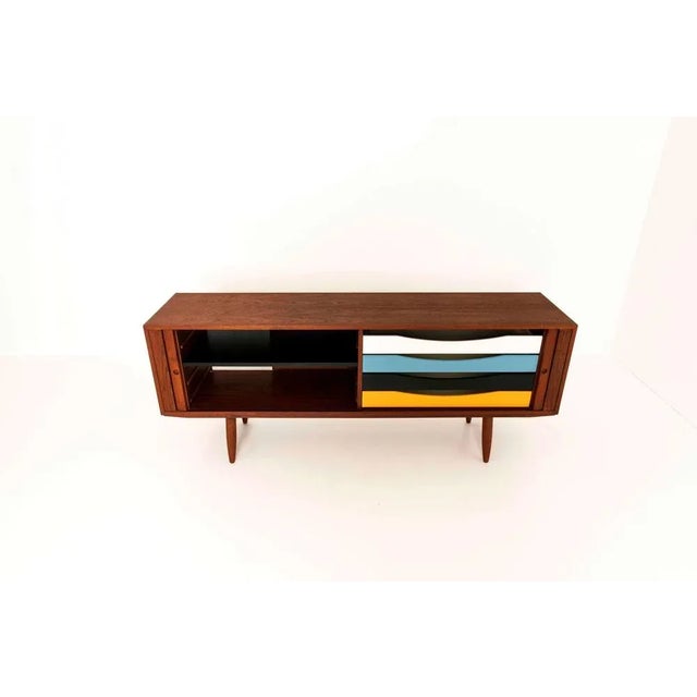 Danish Sideboard in Teak with Colored Drawers by Bruno Hansen For Sale - Image 6 of 16