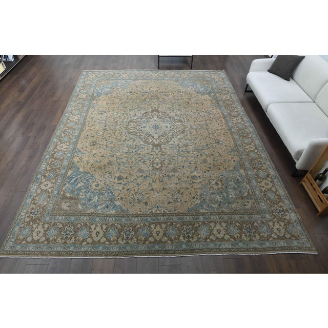 Persian 1960s Vintage Persian Handmade Wool Cotton Yellow Area Rug For Sale - Image 3 of 11