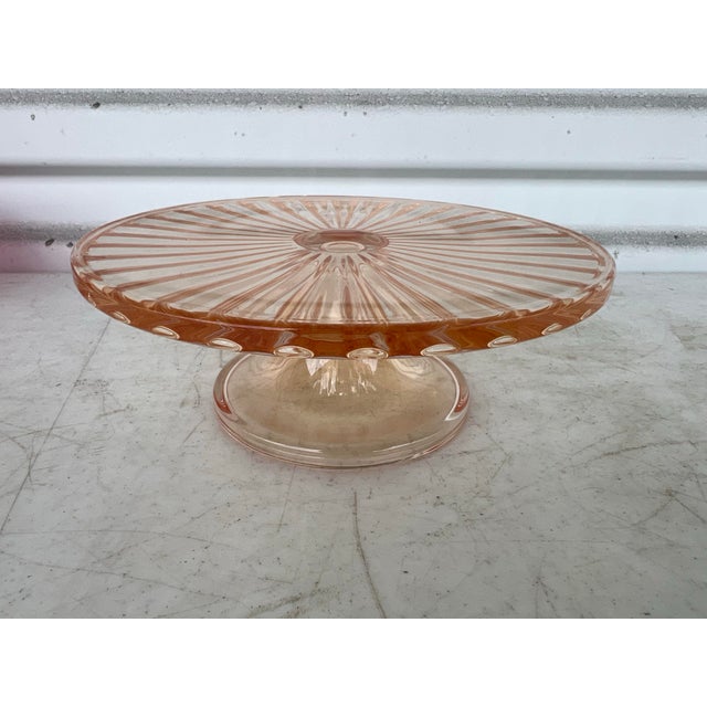Art Deco Vintage Pink Depression Glass Ball Footed Cake Plate For Sale - Image 3 of 6