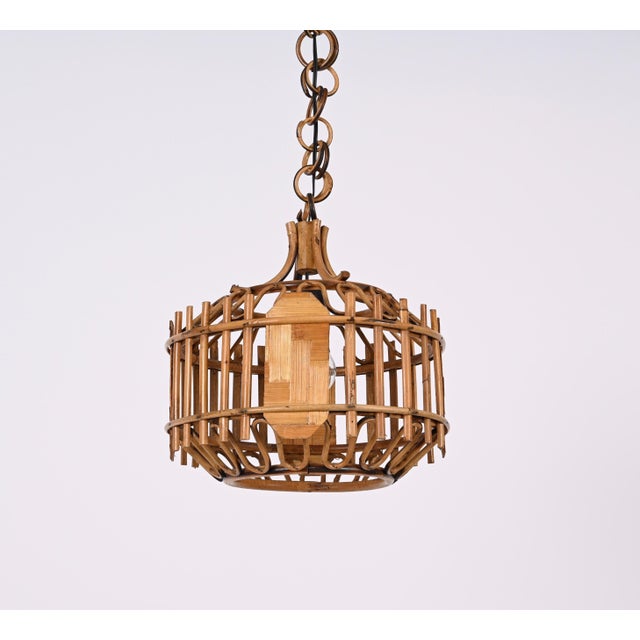 Mid-Century French Riviera Style Bambo & Rattan Rounded Pendant Lamp, 1960s For Sale - Image 16 of 18