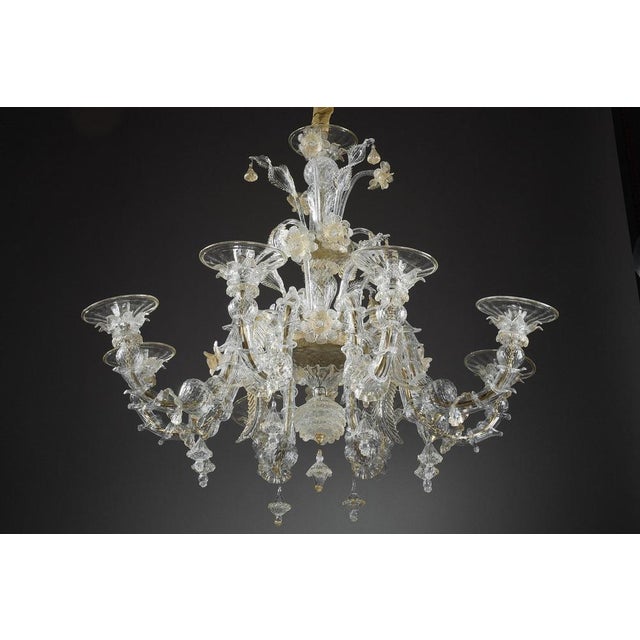 Glass Large Murano Glass and Gold Chandelier For Sale - Image 7 of 18