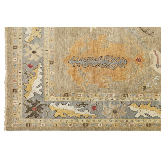 Room Sized Modern Floral Oushak Style Brown Wool Rug in a 12 X 15 For Sale - Image 9 of 10