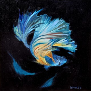 Betta Fish by Ryan Morse | Oil on Panel Oil painting of a colorful betta fish on a dark background. For Sale