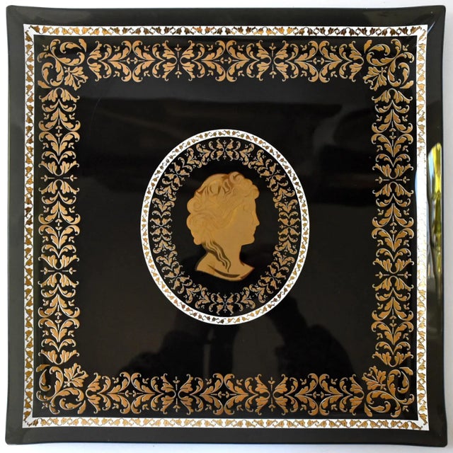 Mid-Century Briard-Style Black and Gold Silhouette Large Square Serving Tray For Sale In San Francisco - Image 6 of 6