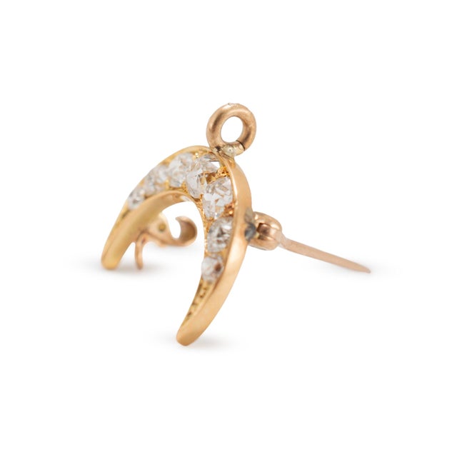 Victorian Antique 18k Yellow Gold 1.24ctw Old Cut Diamond Crescent Pin Pendant For Sale - Image 4 of 8