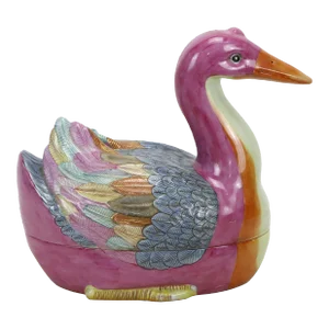Very Fine and Rare Famille Rose "Goose" Soup Bowl and Lid.