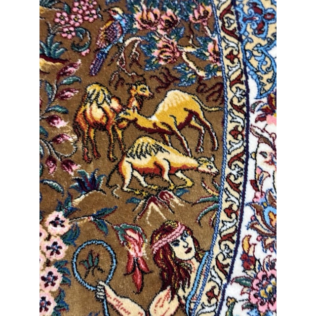 Exquisite Silk Round Rug With Imperial Hunting Scene Carpet For Sale - Image 13 of 18