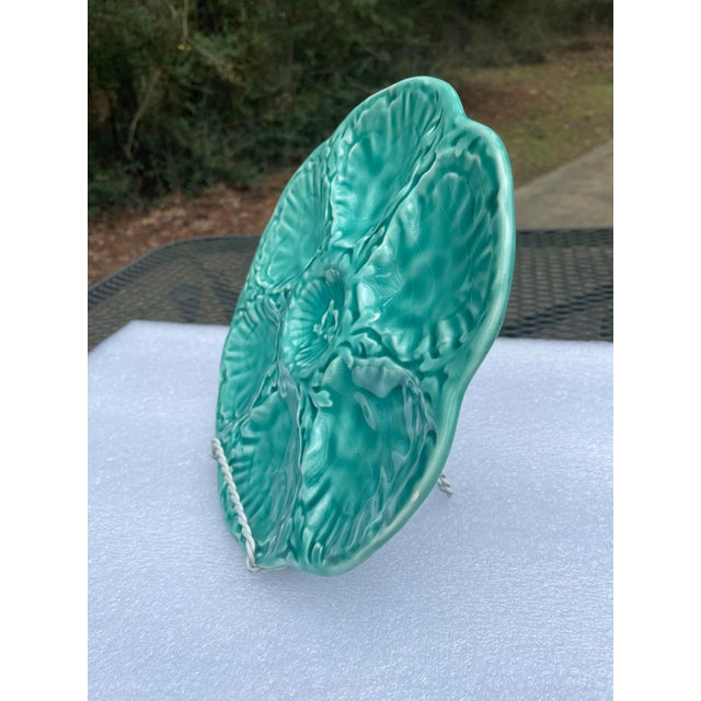 Ceramic 1940s French Gien Turquoise Majolica Oyster Plate For Sale - Image 7 of 13