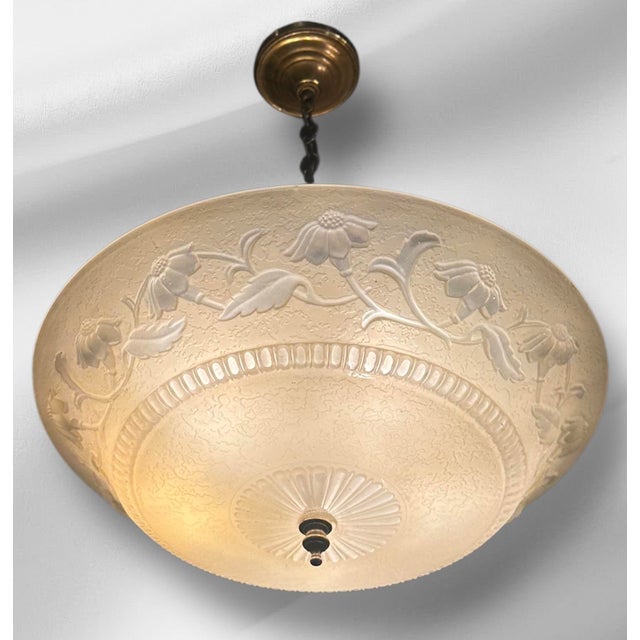 1930s Art Nouveaou Chandeliers With Cream Floral Shades - Set of Two For Sale - Image 4 of 15