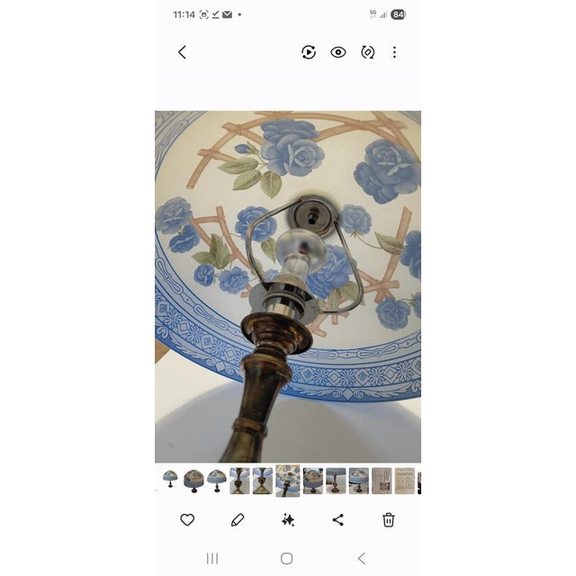 Vintage Table Lamp in Silver and Decorated Opal Glass, 1990 For Sale - Image 10 of 12