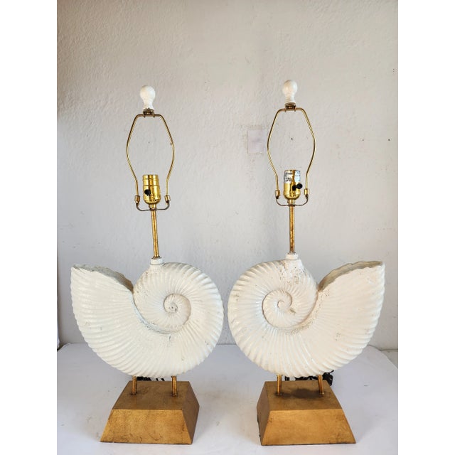 Decorative Gilt Metal Ammonite Table Lamps-A Pair For Sale - Image 12 of 12