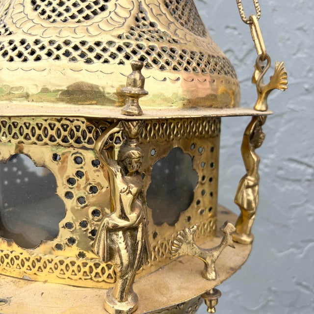 Vintage Moroccan Middle Eastern Style Brass Pendant Lamp For Sale In West Palm - Image 6 of 11