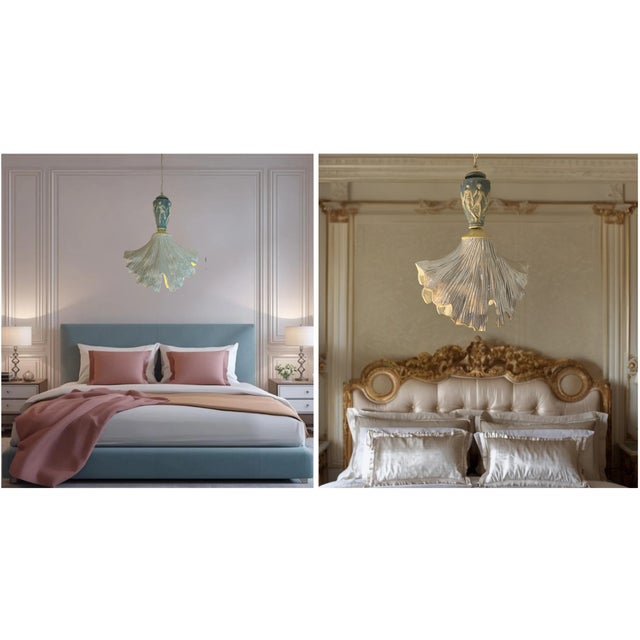 Mid 20th Century Vintage Light Blue Cream Goddess Ceramic Pendant Light For Sale - Image 5 of 18