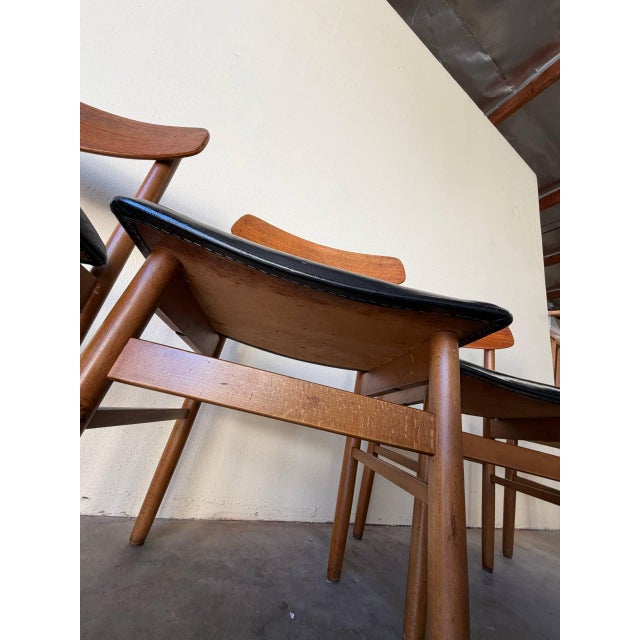 Black Set of 4 Danish Teak Dining Chairs With Black Leather Seats | Mid-Century Modern 1960s For Sale - Image 8 of 9
