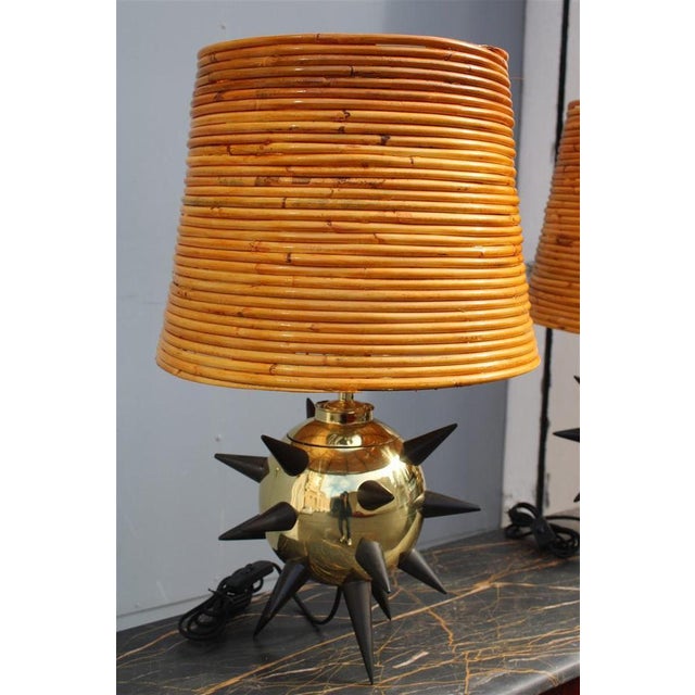 Italian Table Lamps in Brass, Metal & Bamboo, 1950s, Set of 2 For Sale - Image 6 of 17