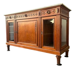 Antique 19th Century French Directoire Style Marble Top Cherrywood Sideboard