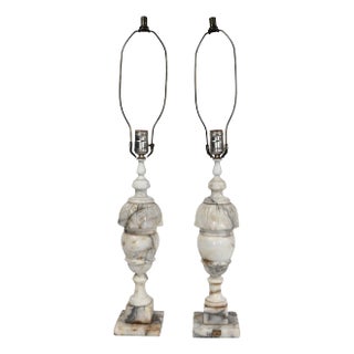 Pr. Vintage Alabaster Table Lamps Made in Italy One as Is For Sale