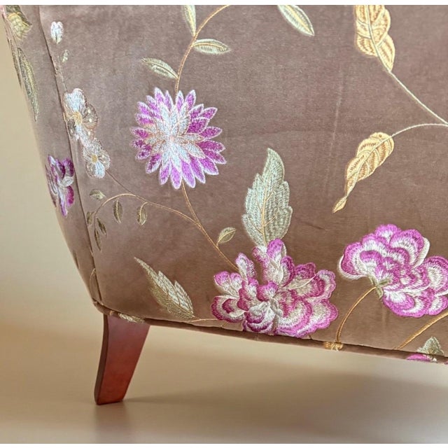 French Country Vintage Custom Kravet Traditional English Cottage French Import Floral Velvet Armchair For Sale - Image 3 of 6