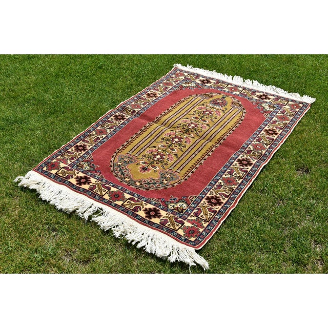 Traditional 1960s Vintage Turkish Floral Desing Red Handmade Kayseri Rug For Sale - Image 3 of 12