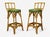 Dutch Mid-Century Modern, Bamboo, Green Leather, Three Barstools, Netherlands, 1970s Set of three bamboo green leather...