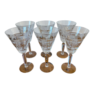 Late 20th Century Ralph Lauren Glen Plaid Crystal White Wine Glasses - Set of 6