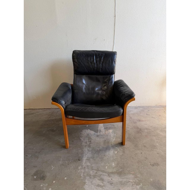 1960s 1960s Swedish Adjustable Black Leather Lounge Armchair by Göte Möbler - Mid-Century Modern Recliner For Sale - Image 5 of 6