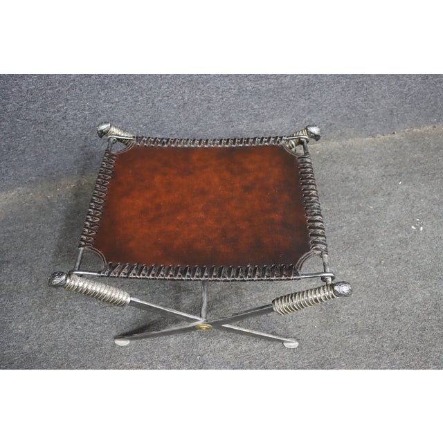 Maitland-Smith Leather X-Base Stool With Cast Eagle Heads For Sale - Image 11 of 14