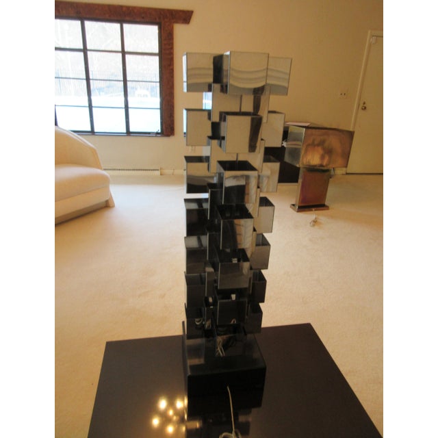 1970s 1970s Curtis Jere Mid-Century Stacked Chrome Geometric Skyscraper Lamp For Sale - Image 5 of 13