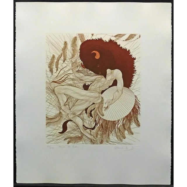 Paper 1985 Guillaume Azoulay "Danse Du Bison" Original Signed Etching on Paper For Sale - Image 7 of 7