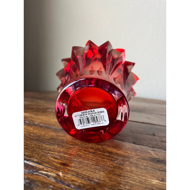 Vintage Mikasa Czech Republic Red Crystal Skyline Christmas Single Votive Holder For Sale In Dallas - Image 6 of 6