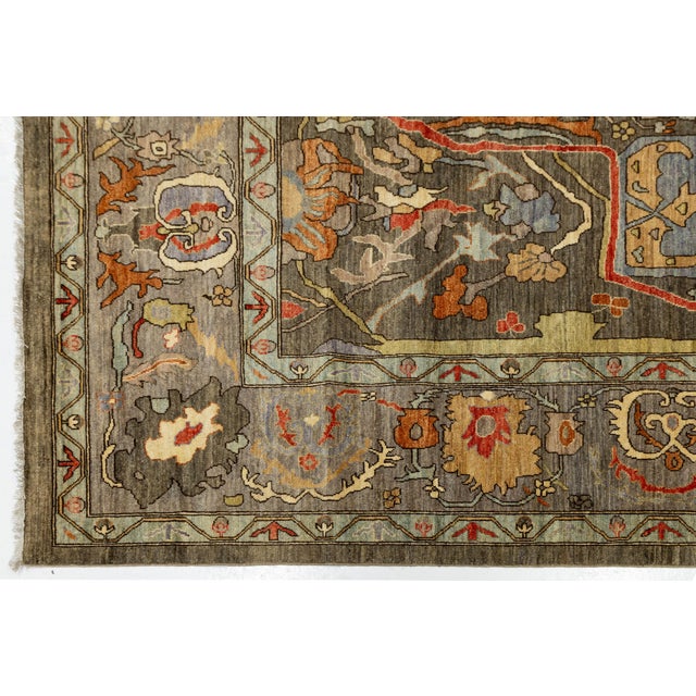 Hand-Knotted Modern Bidjar Style Wool Area Rug – Earthy Charcoal & Terra Cotta For Sale - Image 9 of 10