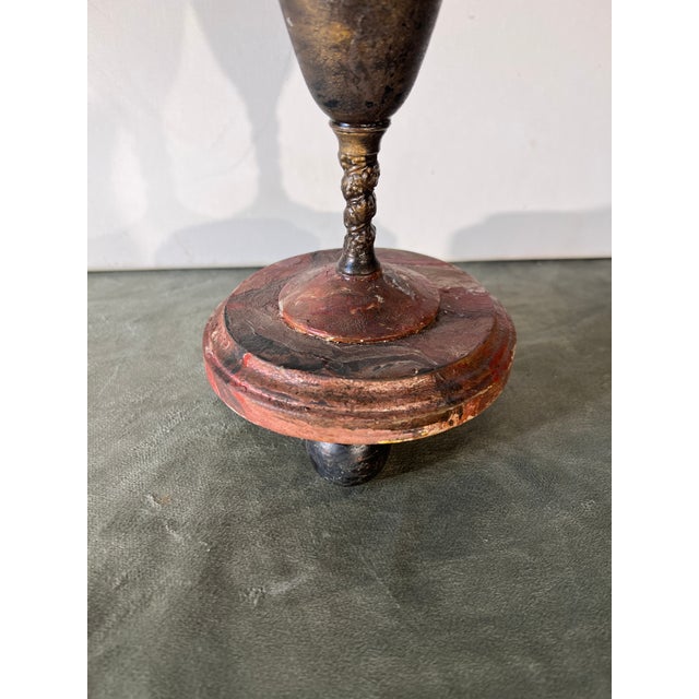 Bauhaus Baroque Curiosity Cabinet Faux Rouge Marble Hand Painted Faux Ostrich Egg Candelholder For Sale - Image 3 of 10