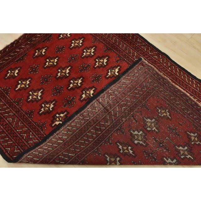 Turkmen Rug 4’3” X 6’1” Red Wool Vintage Tribal Hand-Knotted Carpet For Sale - Image 11 of 12