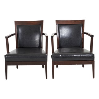 Armchairs in Dark-Stained Beech and Black Leather from Ton, 2000s, Set of 2 For Sale