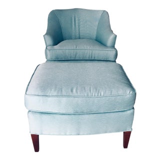 Traditional Club Chair & Ottoman Light-Blue Excellent For Sale