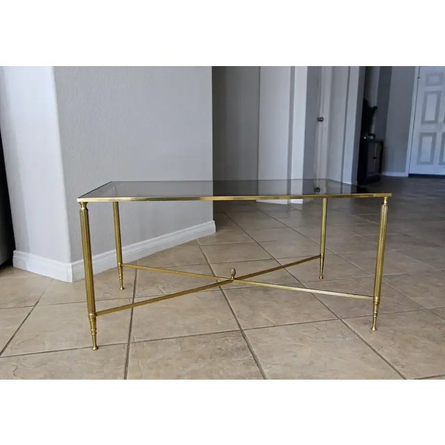1950s French Brass X Base Coffee Cocktail Table For Sale - Image 4 of 13