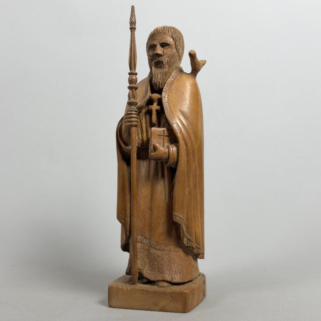 Vintage Carved Wooden Sculpture of Saint Benedict of Norcia by Fonted, 1950s For Sale - Image 11 of 11