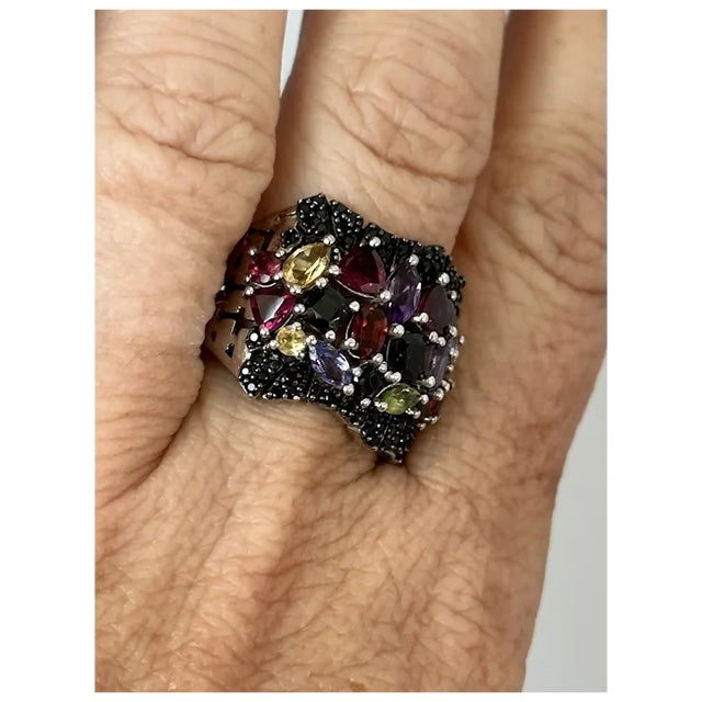 Sterling Multi-Color Gemstone Ring, Size 9 For Sale - Image 4 of 10