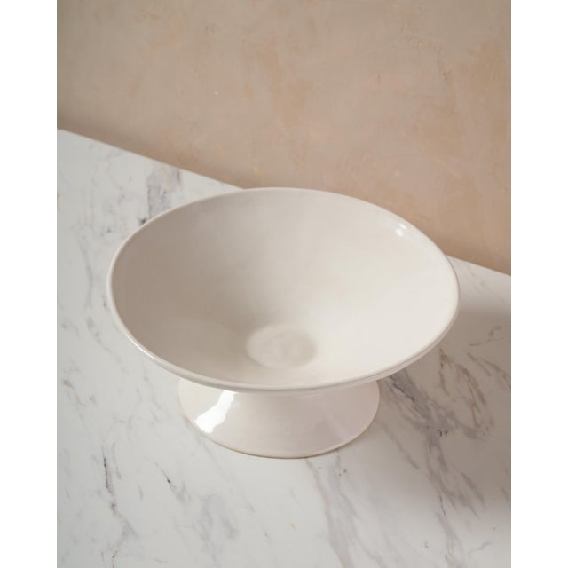 2020s Medium Handcrafted Ceramic Pedestal Bowl by NPage Studio X Lostine in Salt White For Sale - Image 5 of 9