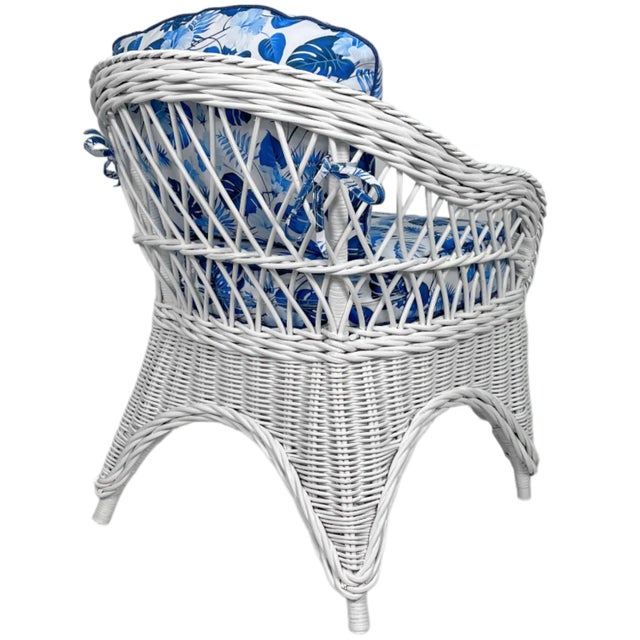 Rattan Club Chairs With New Hibiscus Cushions For Sale In West Palm - Image 6 of 7